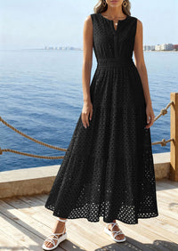 PRETTYGARDEN Summer Dresses for Women Sundresses Sleeveless V Neck Eyelet A Line Flowy Beach Vacation Spring Maxi Dress PRETTYGARDEN