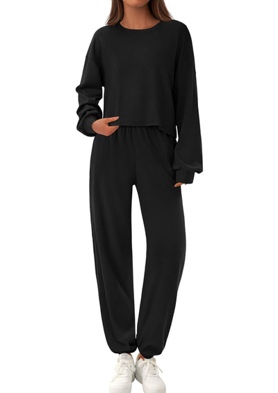 PRETTYGARDEN Women's Two Piece Outfits Lounge Sets Long Sleeve Pullover Tops Sweatpants Fall Fashion Matching Clothing