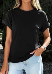 PRETTYGARDEN Womens Summer Tops Spring Casual Rolled Short Sleeve Basic Tees Crew Neck Work Shirts Fashion Clothing PRETTYGARDEN