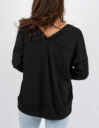 Women's Casual Long Sleeve Going Out Ribbed V Neck Loose Fit Trendy Cute Blouses