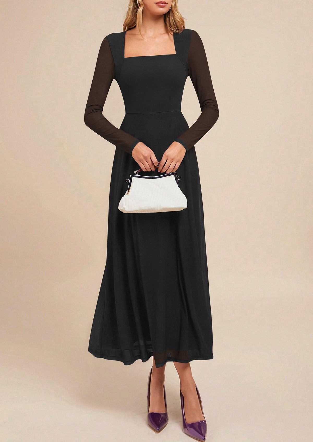 PRETTYGARDEN Women's Flowy Maxi Mesh Fall Cocktail Wedding Guest Dresses