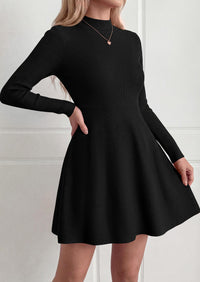 PRETTYGARDEN Womens Mock Neck Long Sleeve Sweater Mini Dress | Soft Ribbed Knit Flared A‑Line, Elegant Fall Winter Dresses for Wedding Guest, Cocktail & Holiday Party Casual Outfits