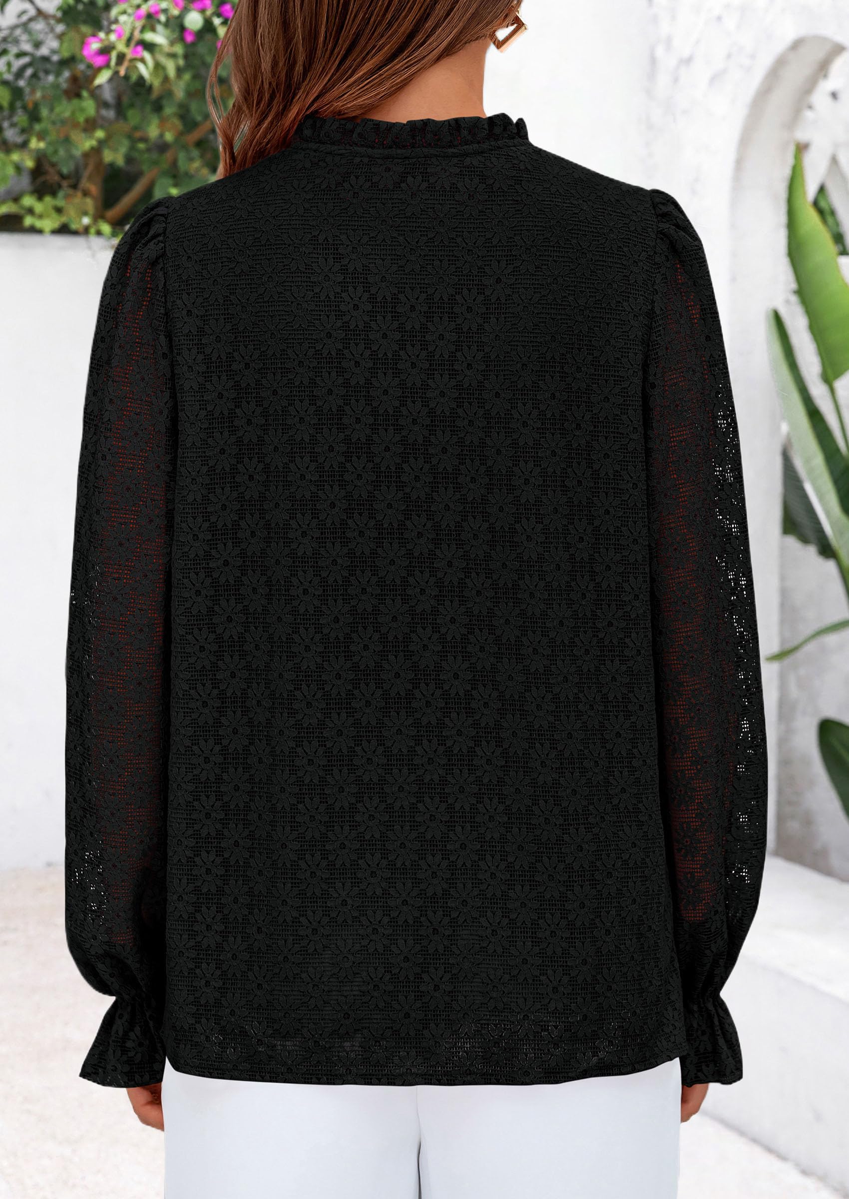 PRETTYGARDEN Lace Long Sleeve Tops for Women Eyelet Blouses Dressy Casual Hollow Out Button Down Shirts Summer Outfits