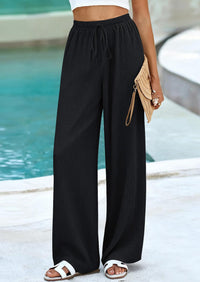 PRETTYGARDEN Womens Summer Elastic Waist Textured Flowy Palazzo Pants for Women Casual Wide Leg Pants Woman with Pockets PRETTYGARDEN