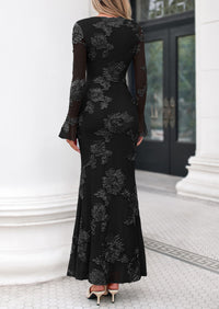 PRETTYGARDEN Women's Formal Floral Maxi Bodycon Dresses  Ruffle Long Sleeve, Fall Winter Outfits 2026 for Wedding Guest, Homecoming & Cocktail, Slimming Mesh Dress with Lining