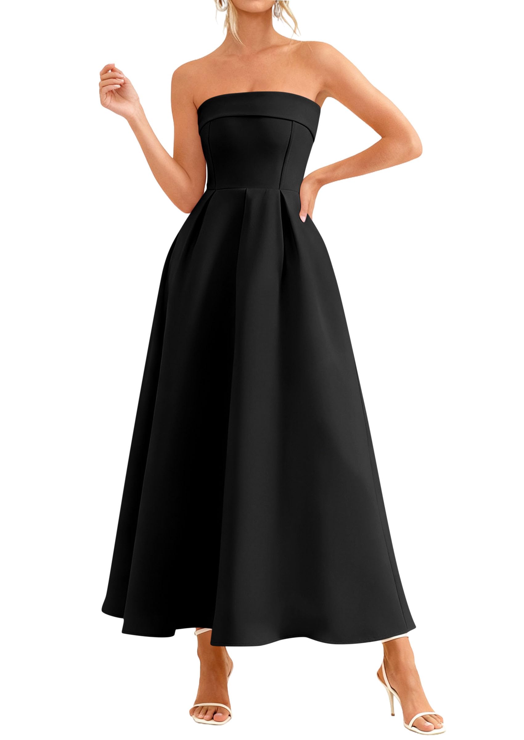 PRETTYGARDEN Cocktail Dresses for Women Summer Formal Elegant Tube Top Strapless Spring Wedding Guest Party Midi Dress PRETTYGARDEN