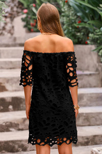 PRETTYGARDEN Women's Summer Off Shoulder Dresses Floral Lace Flare Short Sleeve Spring Vintage Elegant Mini Dress