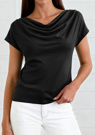 PRETTYGARDEN Blouses for Women Dressy Casual 2026 Summer Cowl Neck Short Sleeve Tops Spring Work Office Teacher Shirts PRETTYGARDEN