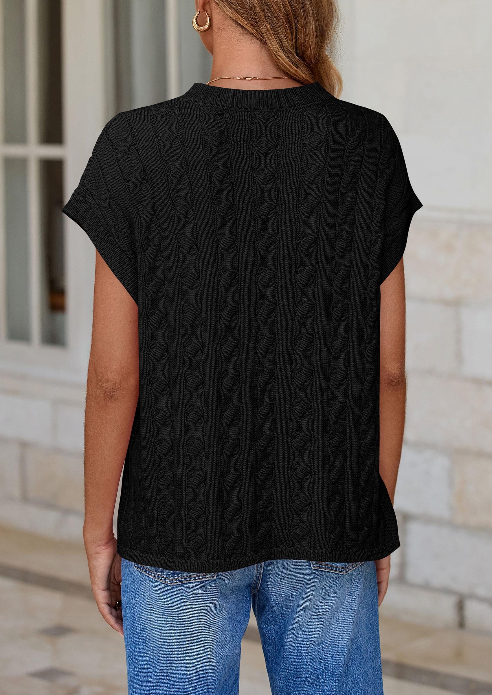 PRETTYGARDEN Women's Sweater Vest Summer Short Sleeve Tops Casual Crewneck Knit Oversized Pullover Trendy Spring Outfits