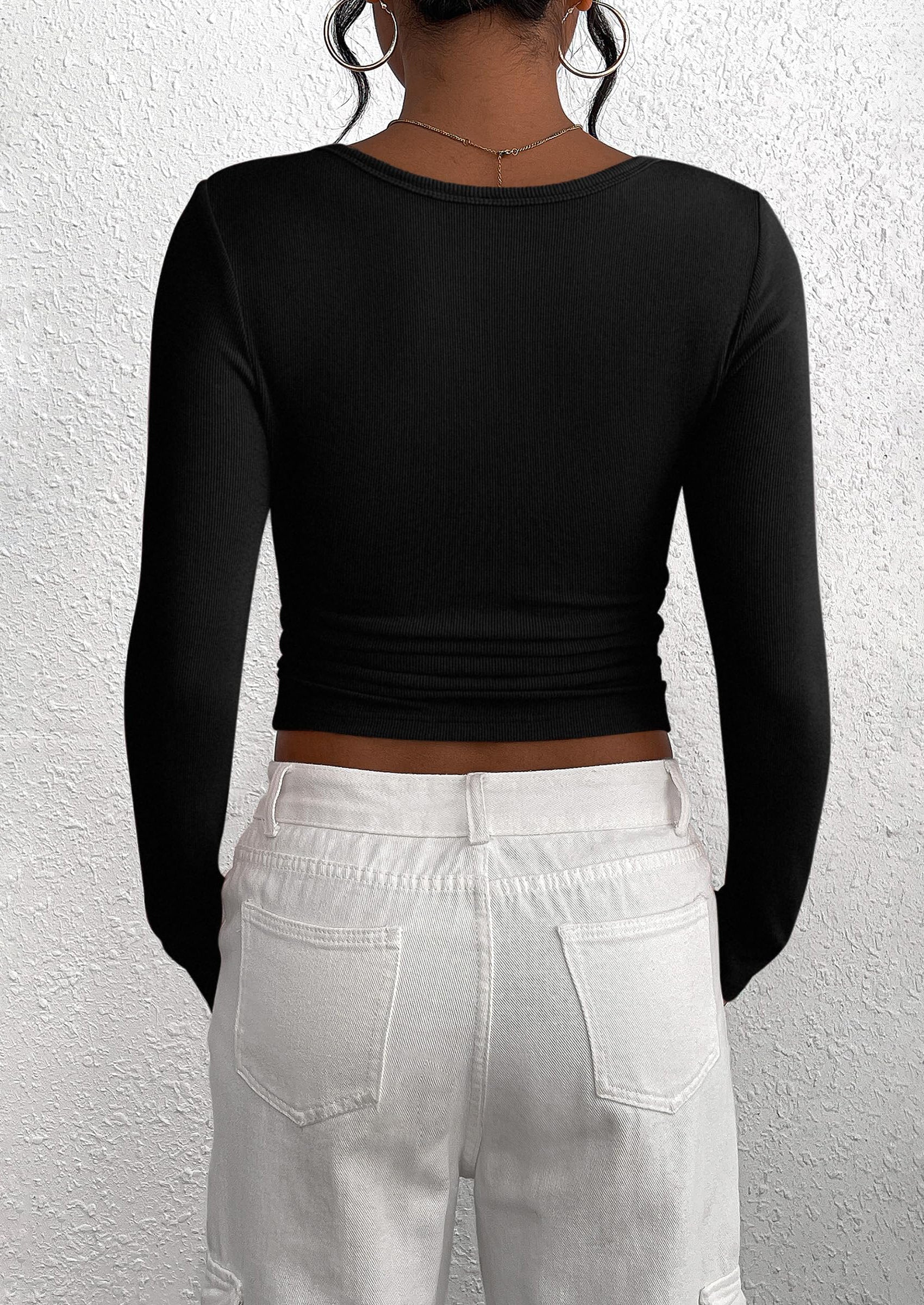 PRETTYGARDEN Women's Spring Fall Long Sleeve Henley T Shirts Button Ribbed Knit Slim Fit Casual Basic Tops Blouse