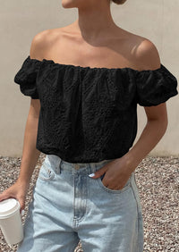 PRETTYGARDEN Women's Summer Off The Shoulder Tops Dressy Casual Puff Short Sleeve Embroidered Eyelet Cute Blouse Shirts PRETTYGARDEN