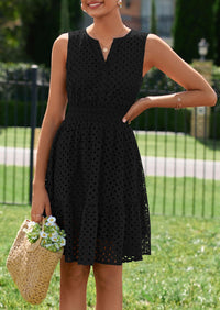 PRETTYGARDEN Women's Summer Dresses Sleeveless V Neck Eyelet Hollow Out Swing A Line Beach Vacation Sun Dress PRETTYGARDEN