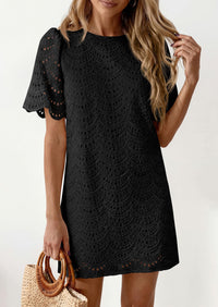 PRETTYGARDEN Women's Summer Casual Short Dresses Embroidered Lace Short Sleeve Boho Mini Dress Beach Vacation Clothes PRETTYGARDEN