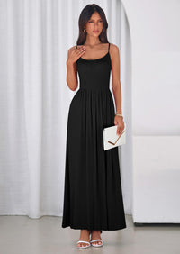 PRETTYGARDEN Womens Spaghetti Strap Maxi Dresses Sleeveless Summer Dress Long Casual Knit Flowy Beach Sundresses with Pockets PRETTYGARDEN