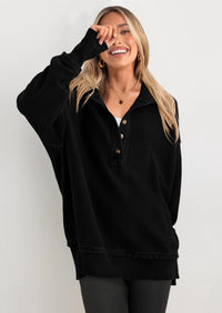 PRETTYGARDEN Womens Fashion Oversized Long Sleeve Hoodie Button Down V Neck Sweatshirt Side Slit Casual Pullover Tops