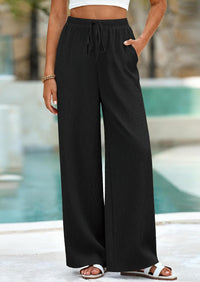 PRETTYGARDEN Womens Summer Elastic Waist Textured Flowy Palazzo Pants for Women Casual Wide Leg Pants Woman with Pockets PRETTYGARDEN