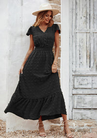 PRETTYGARDEN Womens Dresses Summer Maxi Dress Boho Short Sleeve V Neck Swiss Dot Ruffle Tiered Smocked Flowy Long Dress PRETTYGARDEN