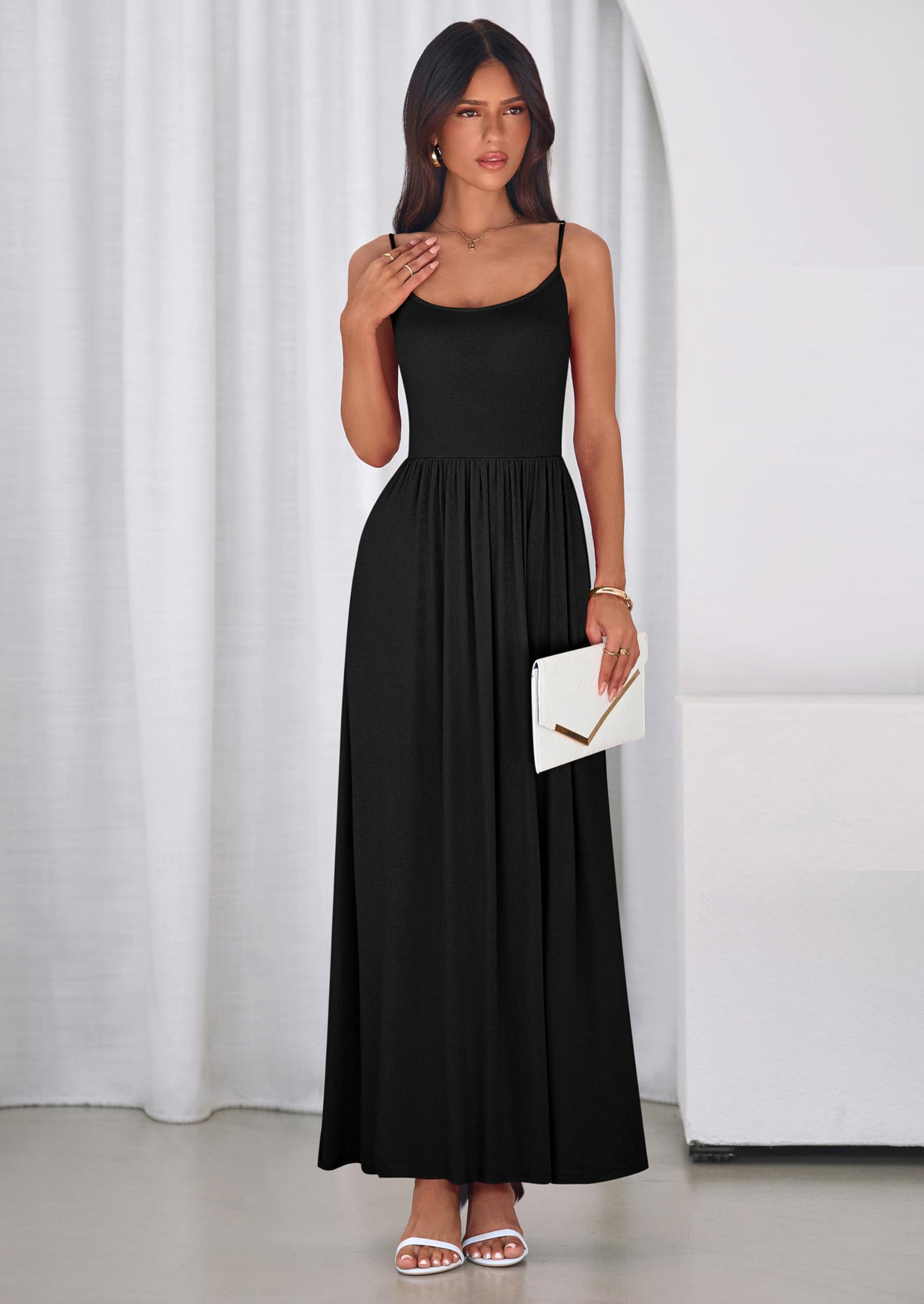 PRETTYGARDEN Womens Spaghetti Strap Maxi Dresses Sleeveless Summer Dress Long Casual Knit Flowy Beach Sundresses with Pockets PRETTYGARDEN