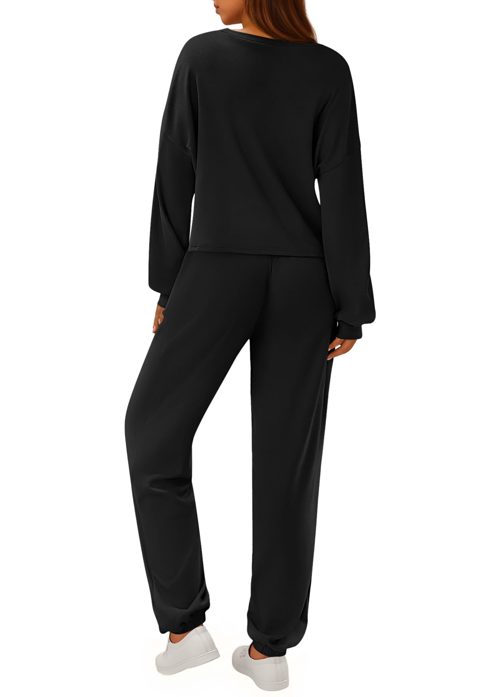 PRETTYGARDEN Women's Two Piece Outfits Lounge Sets Long Sleeve Pullover Tops Sweatpants Fall Fashion Matching Clothing