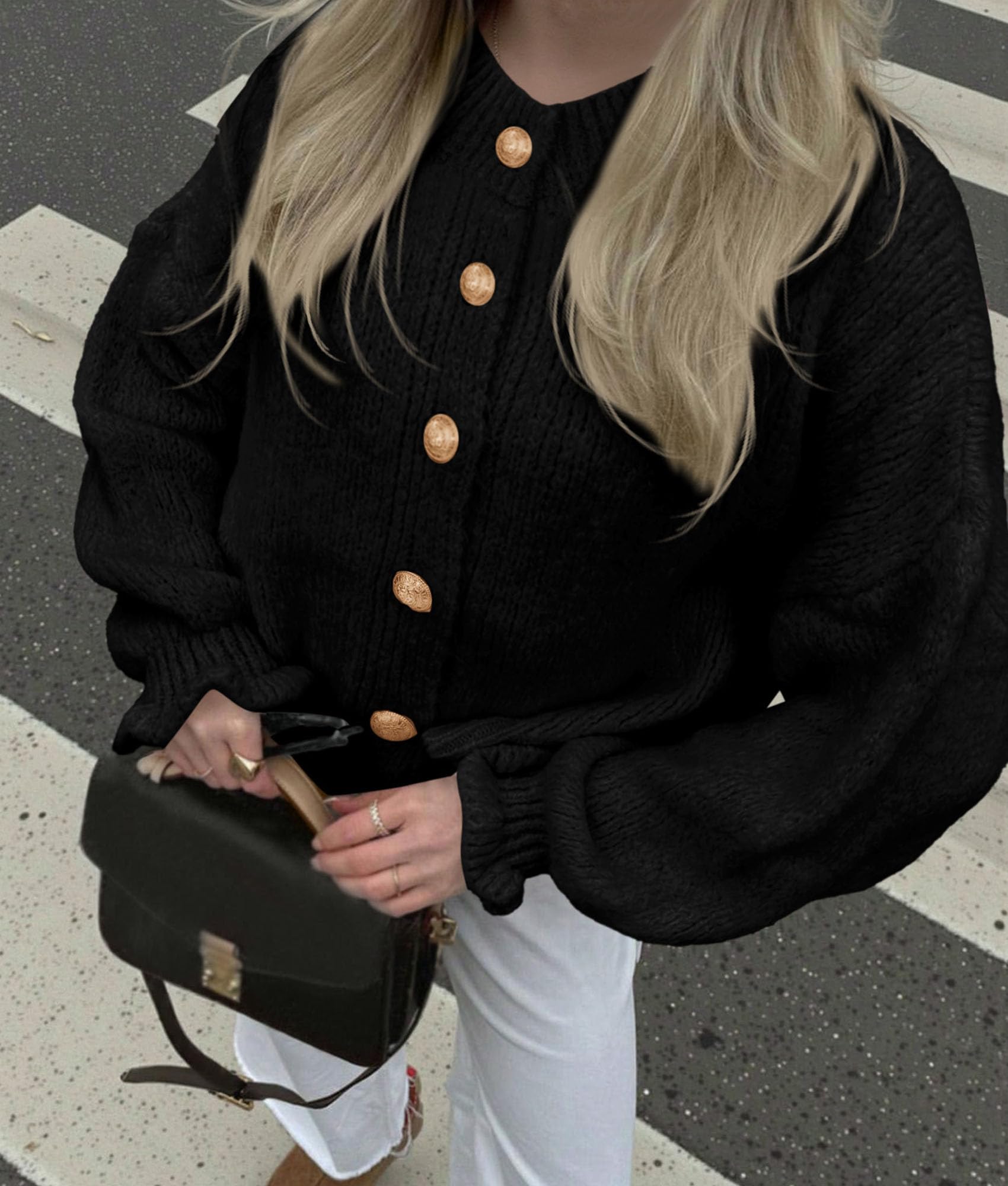 PRETTYGARDEN Womens Cropped Cardigans Trendy PRETTYGARDEN Long Sleeve Cropped Sweaters for Women Ruffle Oversized CardiganRuffle Open Front Chunky Knit Sweater Oversized Button Down Fall Clothes PRETTYGARDEN