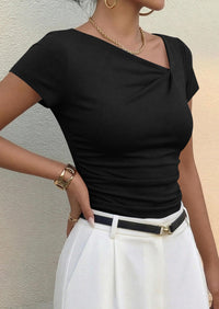 PRETTYGARDEN Women's Summer Asymmetrical Y2K Tops Trendy Ribbed Short Sleeve Fitted Tee Shirts Spring Fashion Clothing PRETTYGARDEN