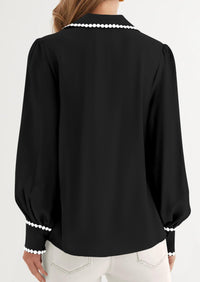 PRETTYGARDEN Womens Long Sleeve Button Down Shirts Trendy V Neck Loose Fit Fall Tops Collared Dressy Casual Blouses