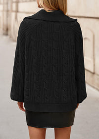 BTFBM Sweaters for Women Fall Fashion Loose Quarter Zip Pullover Collared Long Sleeve Cable Knit Winter Clothes