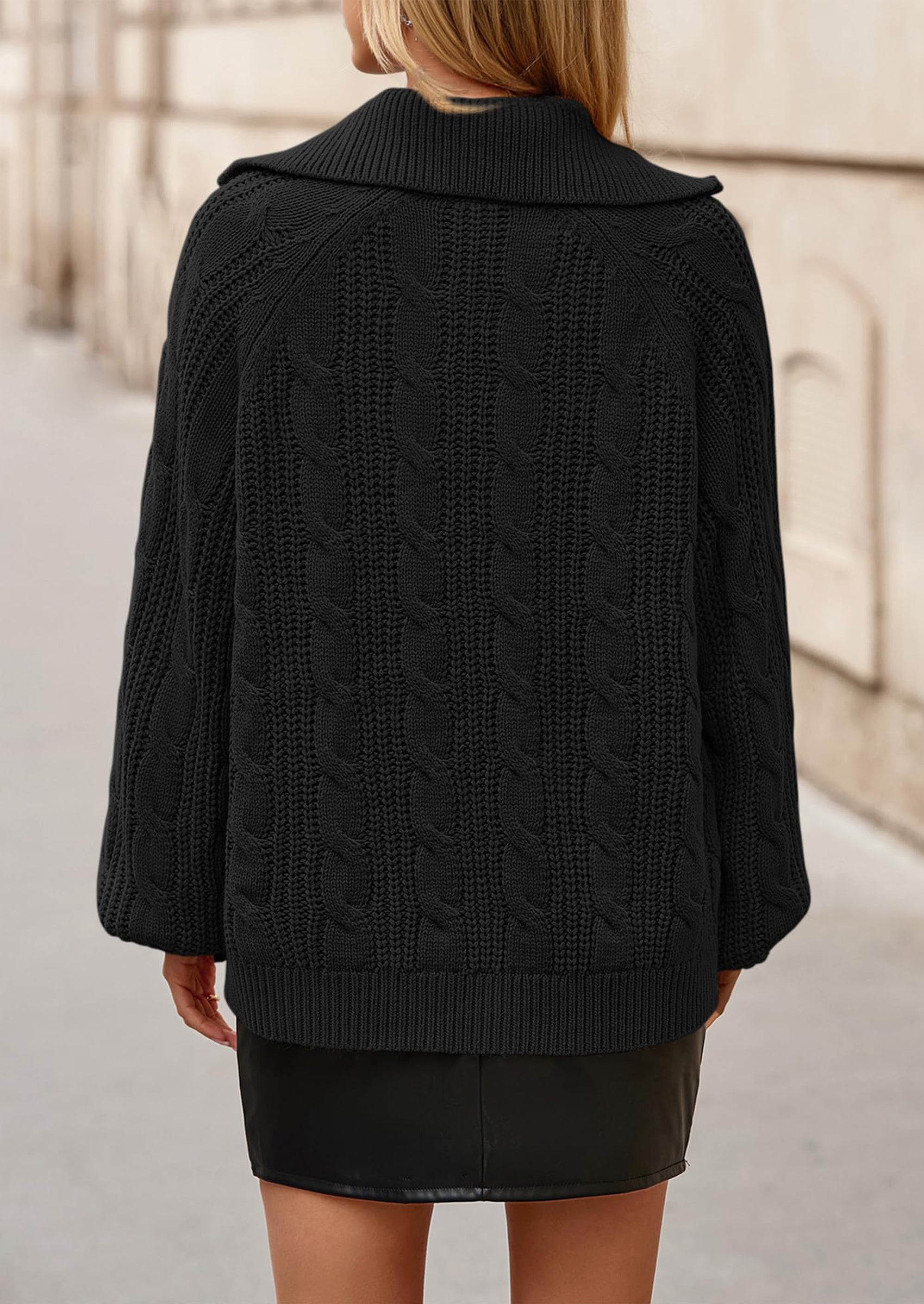 BTFBM Sweaters for Women Fall Fashion Loose Quarter Zip Pullover Collared Long Sleeve Cable Knit Winter Clothes