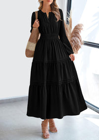 PRETTYGARDEN Women's Elegant Maxi Dresses Long Sleeve V Neck Flowy Pockets Casual Modest Dress Fall Fashion Clothes