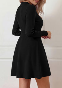 PRETTYGARDEN Womens Mock Neck Long Sleeve Sweater Mini Dress | Soft Ribbed Knit Flared A‑Line, Elegant Fall Winter Dresses for Wedding Guest, Cocktail & Holiday Party Casual Outfits