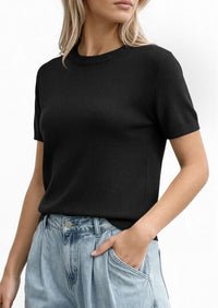 PRETTYGARDEN Women's Short Sleeve Sweaters Spring Crew Neck Knit Work Shirts Business Casual Tops Summer Fashion Clothes PRETTYGARDEN