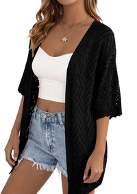 PRETTYGARDEN Summer Cardigan Sweaters for Women Lightweight  Short Sleeve Knit Coverup Spring Beach Vacation Clothes PRETTYGARDEN