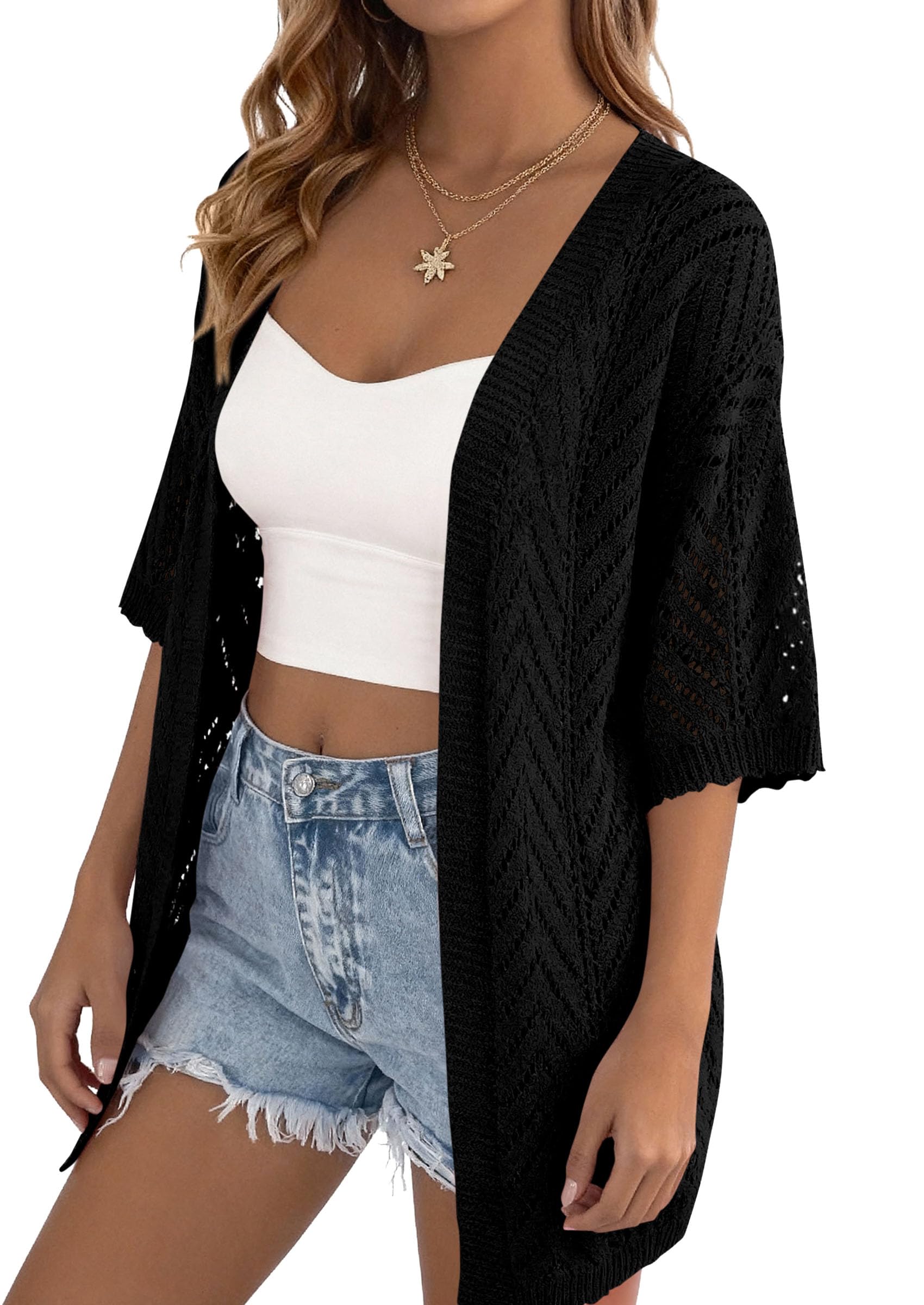 PRETTYGARDEN Summer Cardigan Sweaters for Women Lightweight  Short Sleeve Knit Coverup Spring Beach Vacation Clothes PRETTYGARDEN