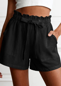 PRETTYGARDEN Summer Shorts for Women Casual Ruffle Drawstring High Waist Wide Leg Comfy Lounge Shorts Beach Cruise Outfits PRETTYGARDEN