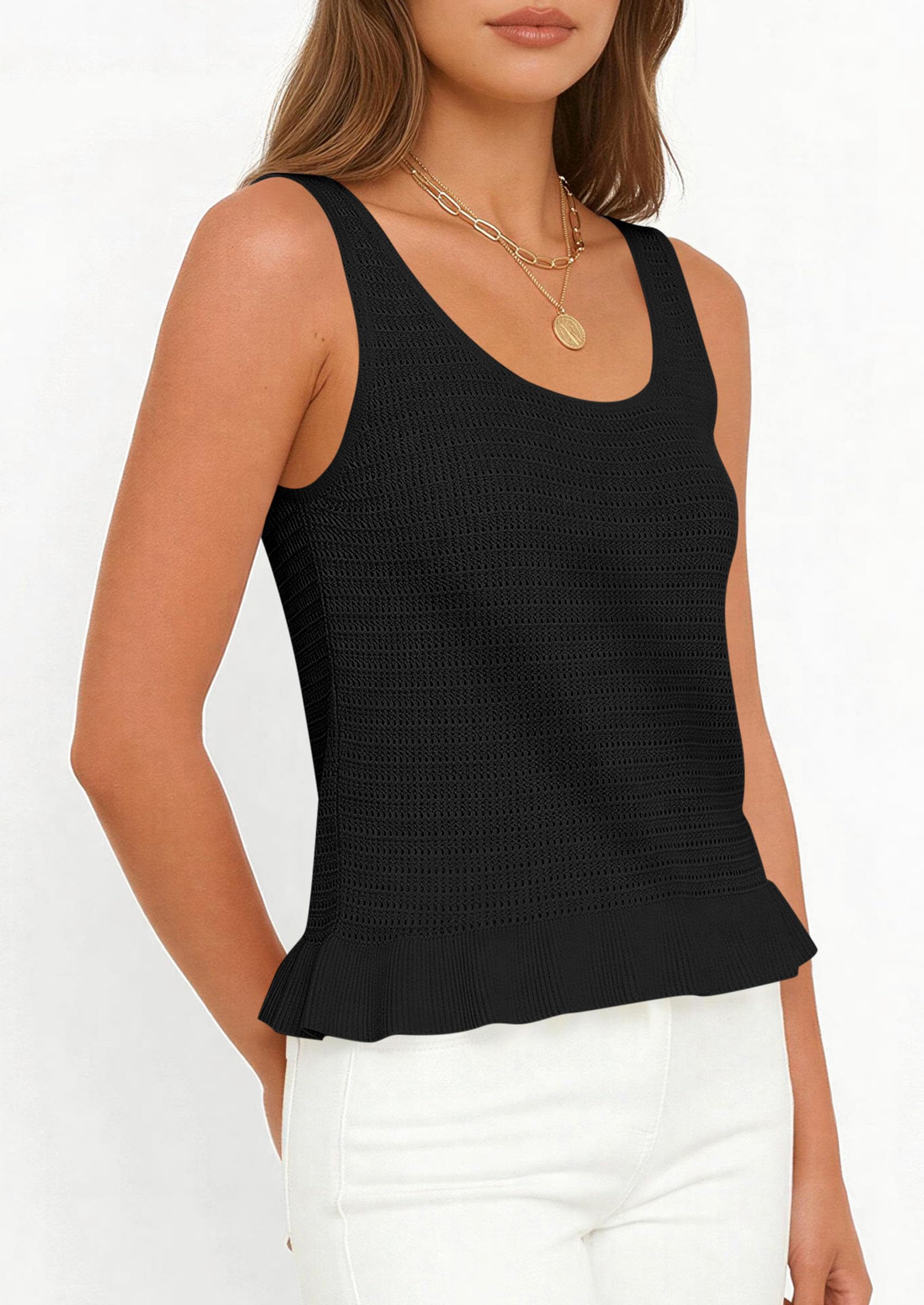 PRETTYGARDEN Womens Spring Crochet Tops Summer Sleeveless Scoop Neck Boho Sweater Tank Top Cute Beach Vacation Clothes PRETTYGARDEN