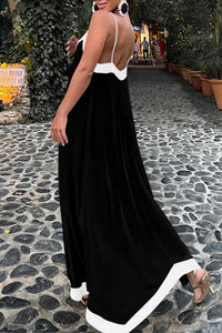 Elegant V Neck Spaghetti Strap Flowy Maxi Cocktail Party Dresses