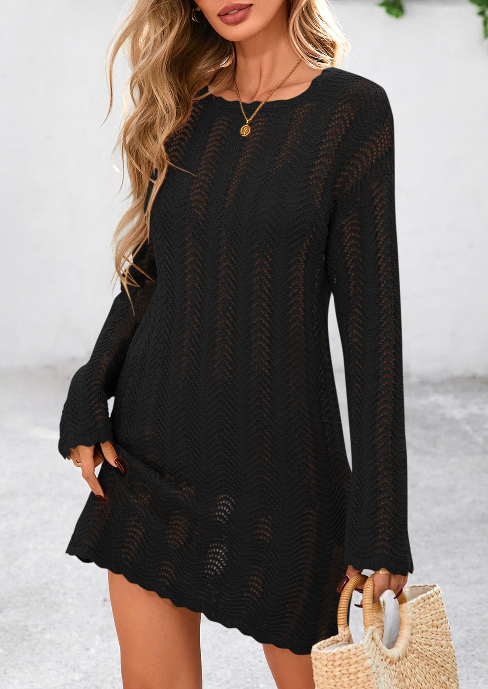 PRETTYGARDEN Women's Swimsuit Cover Up Summer Bathing Suit Swimwear Crochet Knit Dress Fashion Beach Vacation Clothes