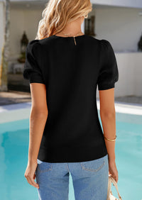 PRETTYGARDEN Womens Tops Spring Summer Puff Short Sleeve Sweater Crewneck Knit Work Blouses Dressy Casual Trendy Shirts PRETTYGARDEN