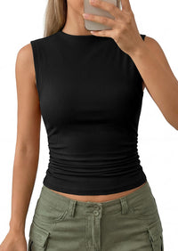 PRETTYGARDEN Tank Top for Women Summer Fashion Clothing Mock Neck Ribbed Knit Slim Fitted Shirts Going Out Tops PRETTYGARDEN