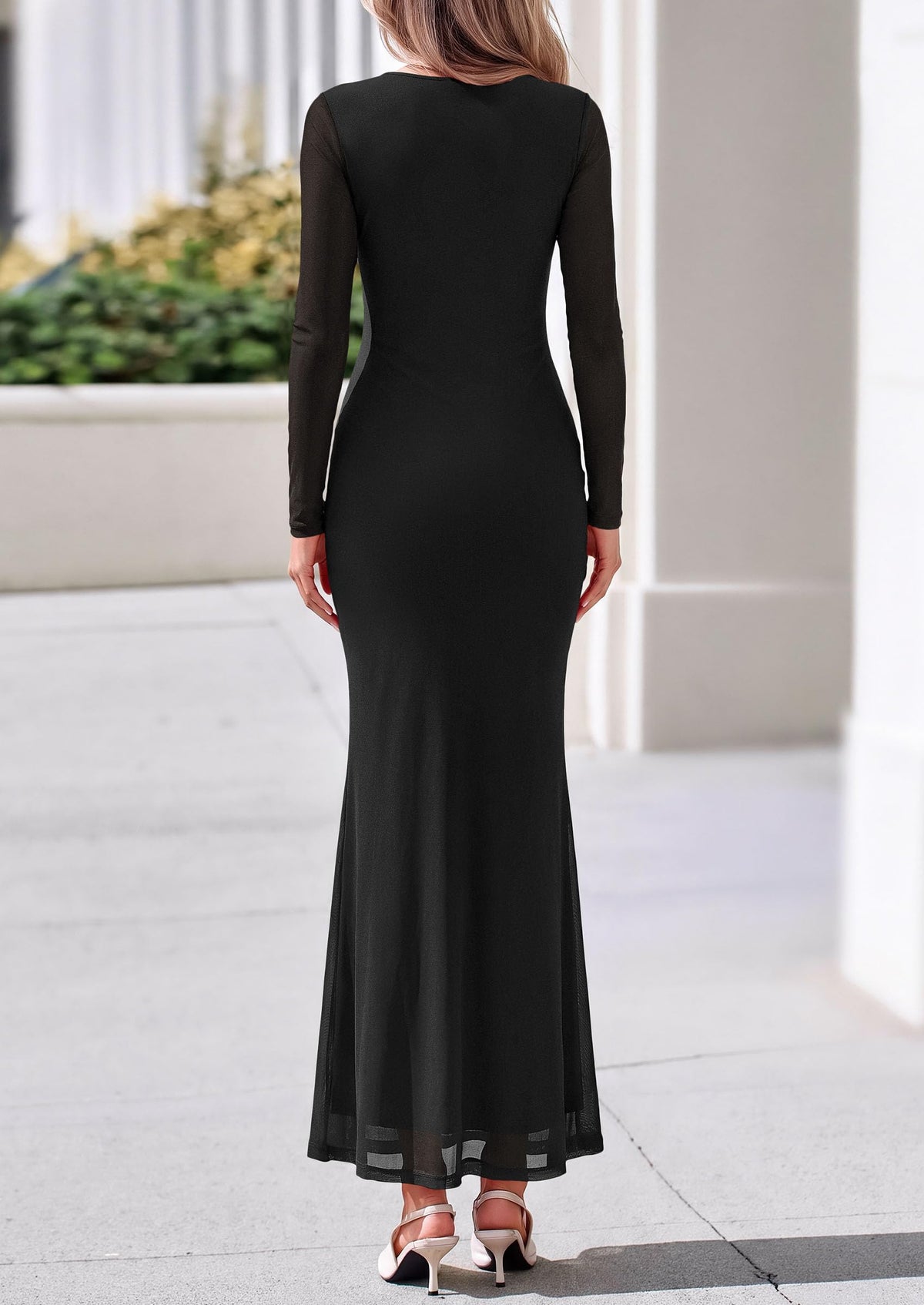 PRETTYGARDEN Women's Long Sleeve Tie Waist Maxi Dresses						  Sexy Mesh Style,Ruched Design,Wedding Guest,Cocktail Party,Night Out,2026 Early Fall Fashion Outfits,Cute Spring Dress