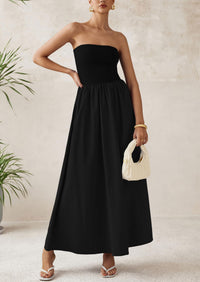 PRETTYGARDEN Women Summer Elegant Strapless Maxi Dress Tube Top Dress A Line Flowy Long Wedding Party Cocktail Dresses