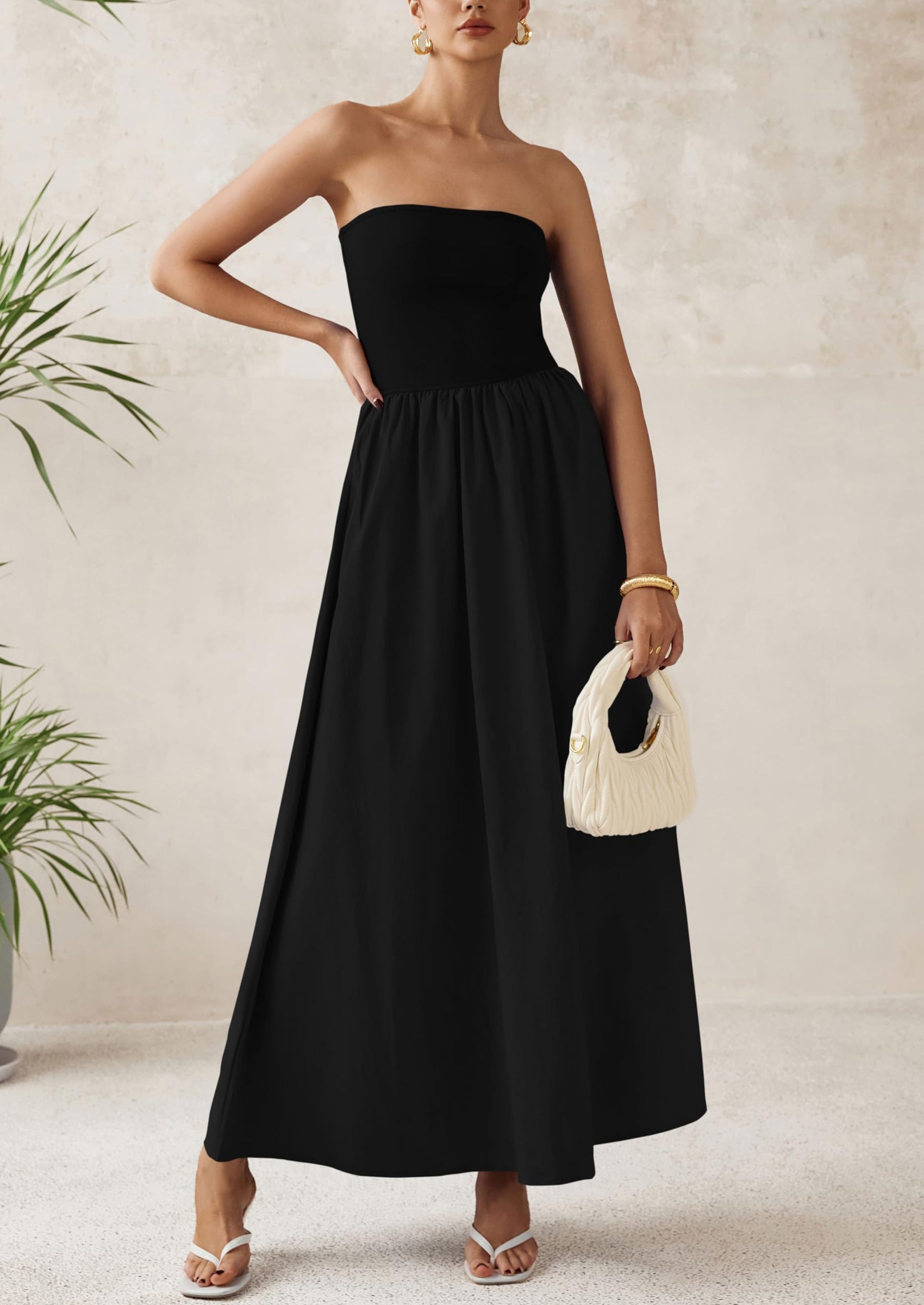 PRETTYGARDEN Women Summer Elegant Strapless Maxi Dress Tube Top Dress A Line Flowy Long Wedding Party Cocktail Dresses