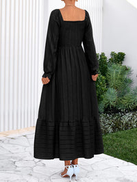 BTFBM Women Maxi Fall Dresses Long Sleeve Solid Color Square Neck Smocked Boho Long Wedding Guest Dress