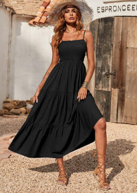 PRETTYGARDEN Women's Summer Maxi Dress Casual Boho Sleeveless Spaghetti Strap Smocked Tiered Long Beach Sundresses PRETTYGARDEN
