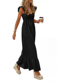 PRETTYGARDEN Women's Summer Casual Maxi Dresses Cap Sleeve V Neck Smocked Long Pockets Party Sundress Vacation Outfits PRETTYGARDEN