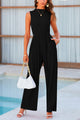 Summer One Piece Sleeveless Mock Neck Wide Leg Pants Rompers With Pockets