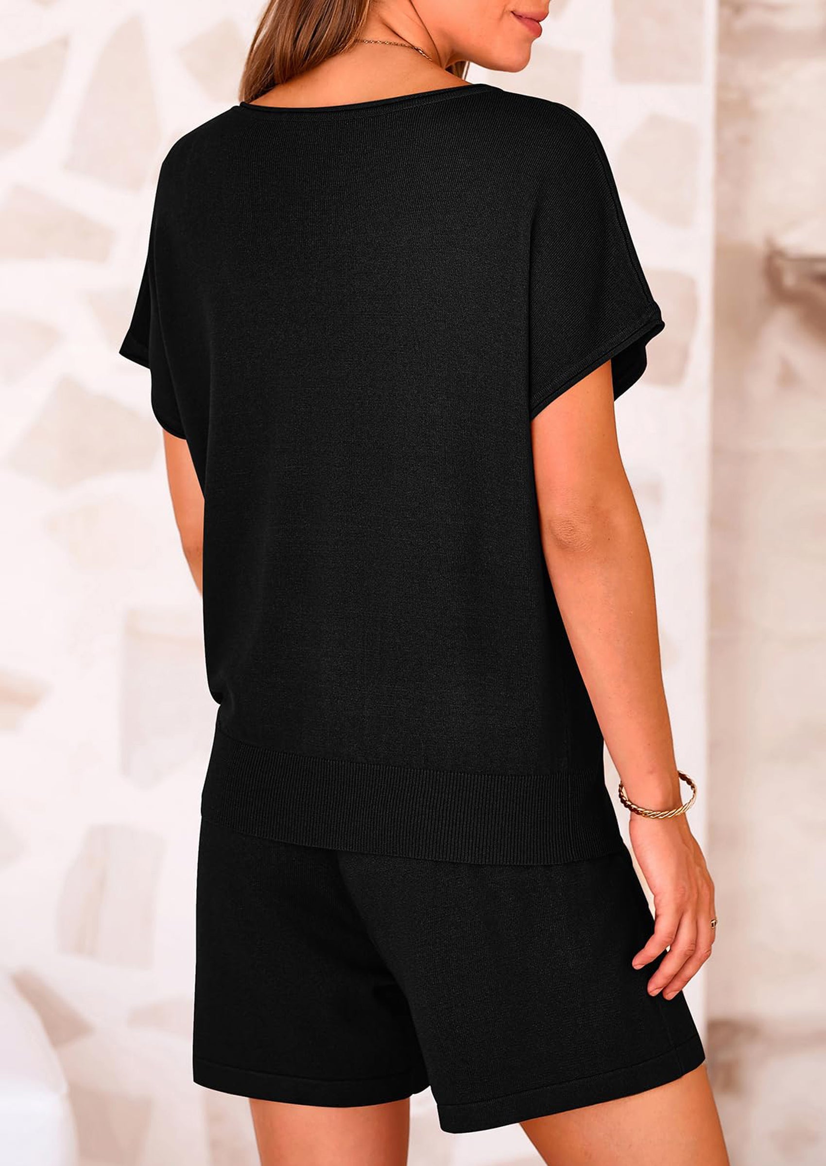 PRETTYGARDEN Two Piece Set for Women Summer Lounge Sets Shorts And Short Sleeve Tops Knitted Matching Travel Spring Outfits PRETTYGARDEN