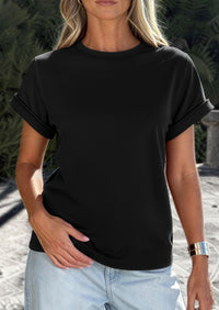 PRETTYGARDEN Womens Summer Tops Spring Casual Rolled Short Sleeve Basic Tees Crew Neck Work Shirts Fashion Clothing PRETTYGARDEN