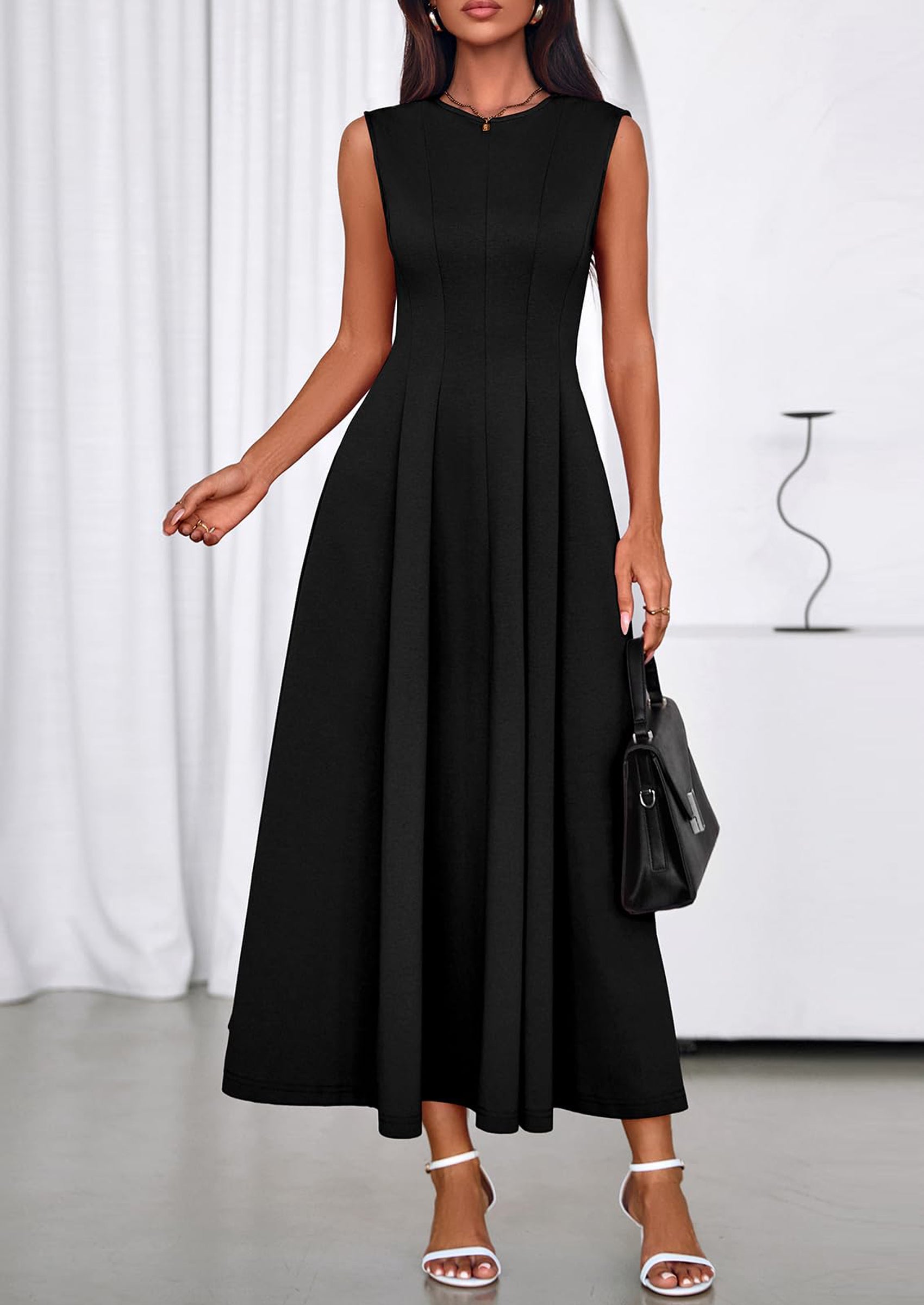 PRETTYGARDEN Sleeveless Crewneck Summer Maxi Dresses for Women Elegant Classy Semi Formal A Line Modest Party Dress PRETTYGARDEN