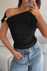 PRETTYGARDEN Womens Summer Off The Shoulder Crop Tops Ribbed Going Out Fitting T Shirts Trendy Spring Y2k Clothes PRETTYGARDEN